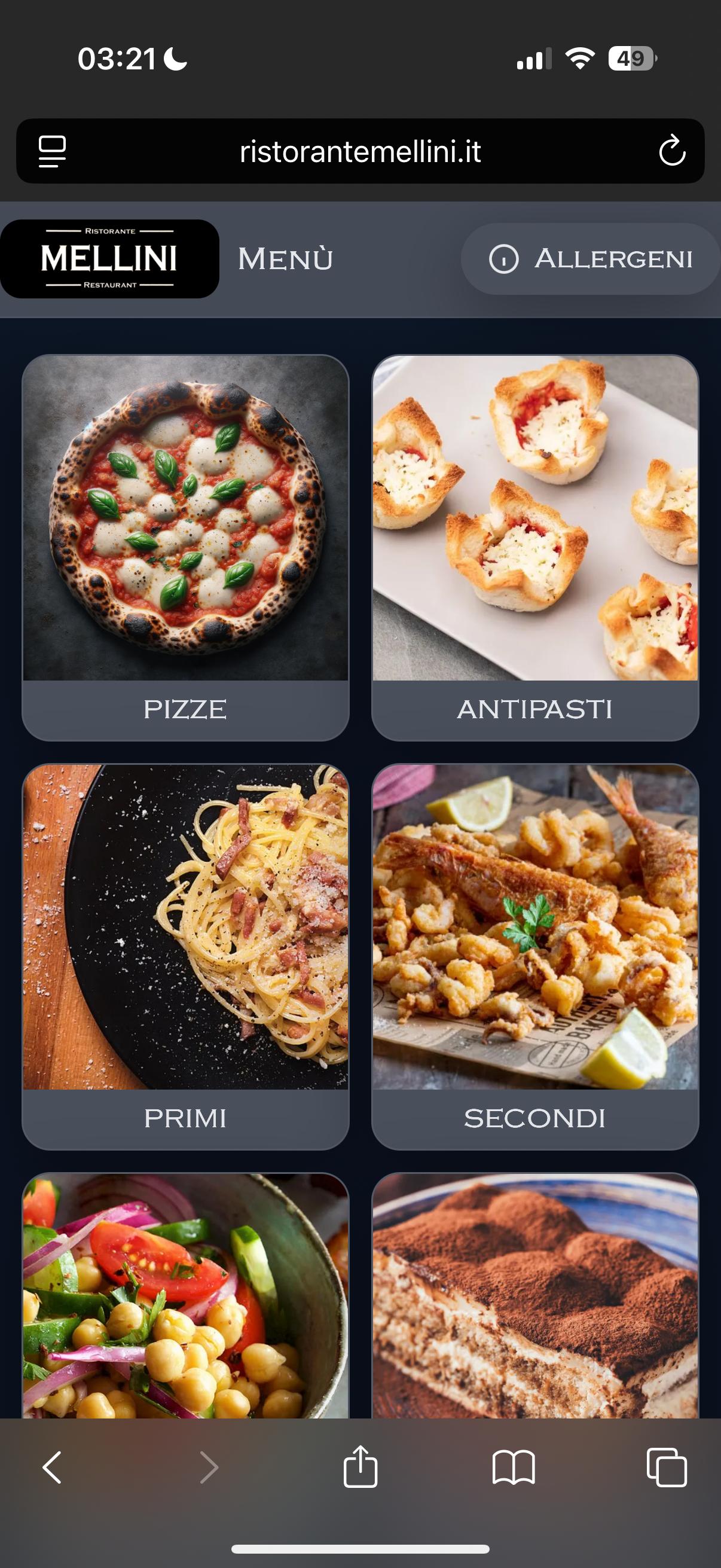 Anteprima Menù Digitale: home categorie